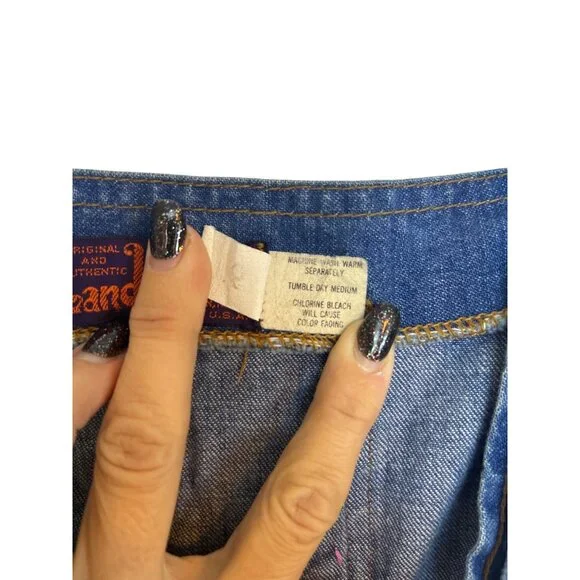 Vtg 70's Landlubber Denim Overall Pinafore Jumper Dress Rainbow Embroidery Retro - Picture 6 of 14